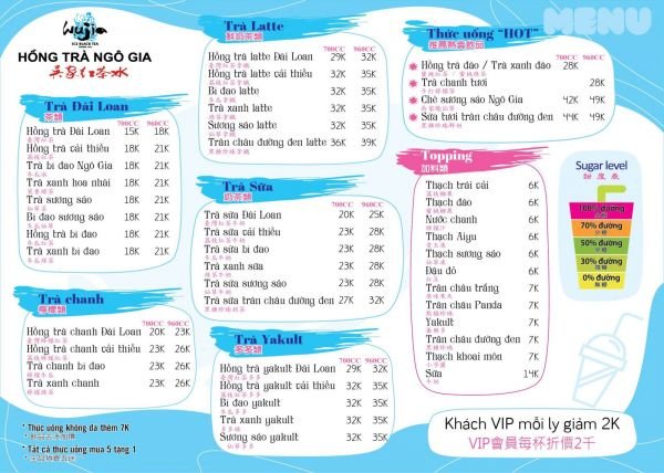 Menu Ngô Gia cập nhật mới nhất
