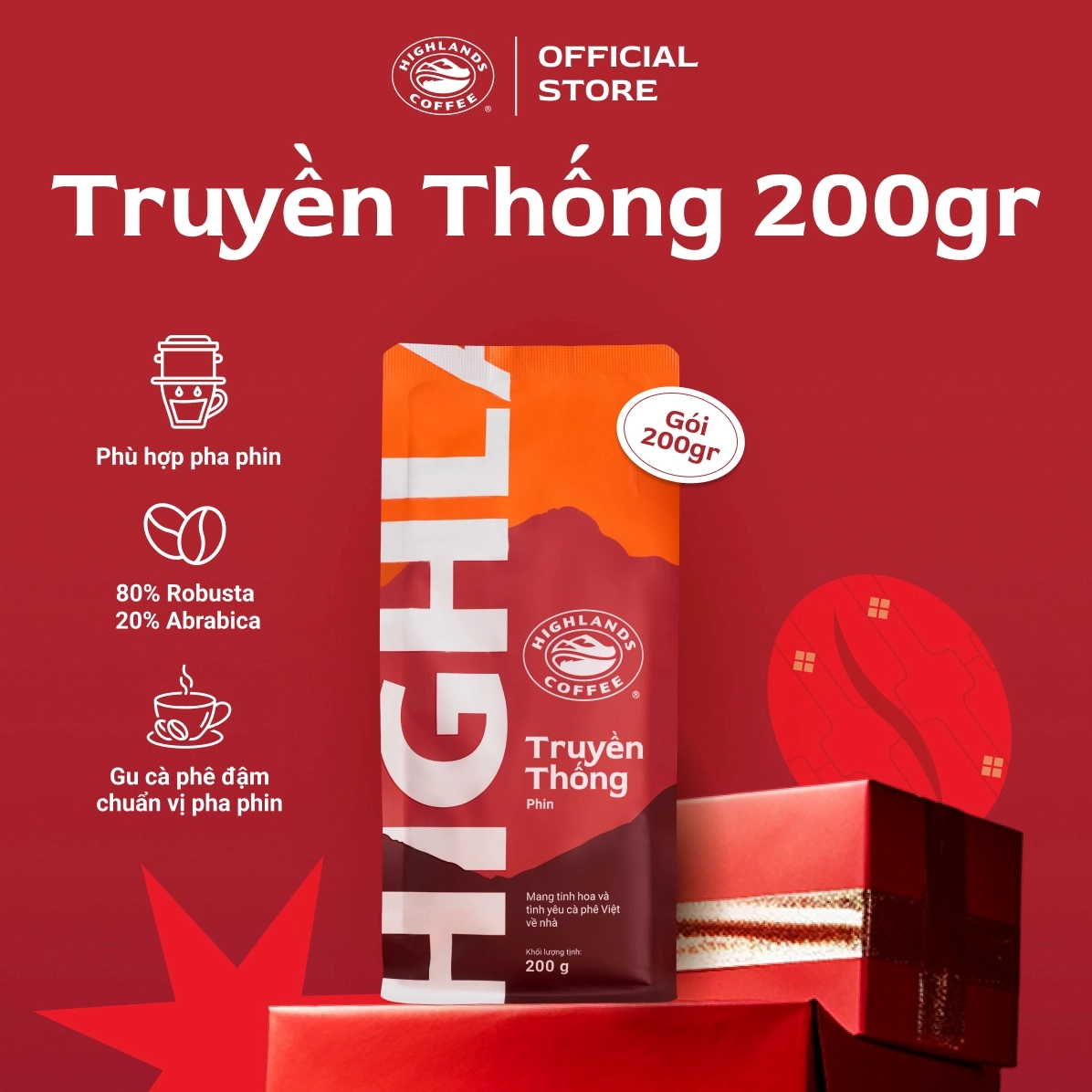 Cà Phê Rang Xay Truyền Thống Highlands Coffee 200g/gói