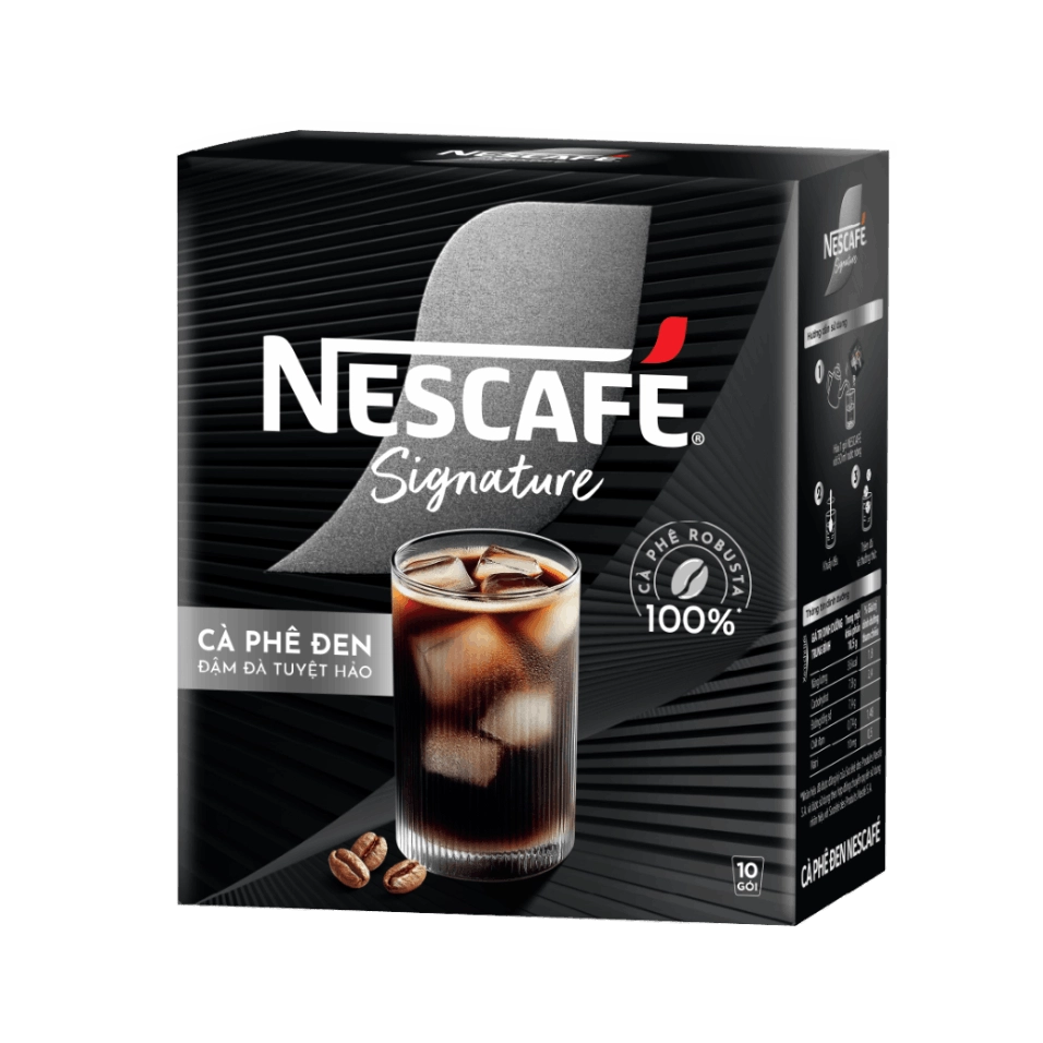 Hộp cà phê đen NESCAFÉ Signature, mặt trước góc phải