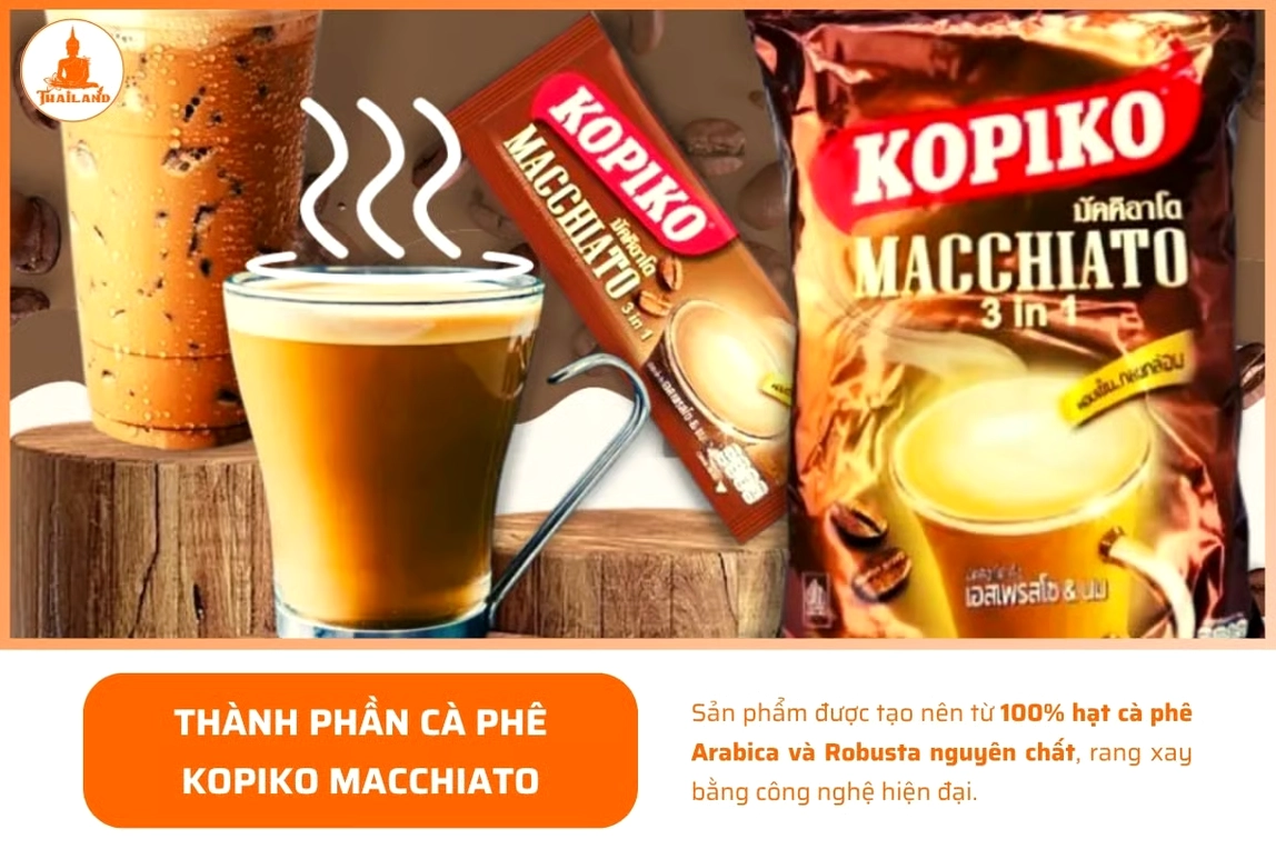 Kopiko Macchiato được tạo nên từ 100% hạt cà phê Arabica và Robusta nguyên chất