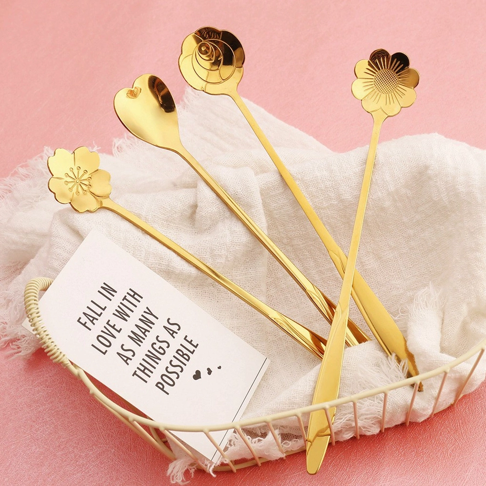 Thìa cafe, muỗng cafe inox 304 cao cấp, hai màu vàng bạc sang trọng hoa văn siêu đẹp trang trí bàn ăn, decor