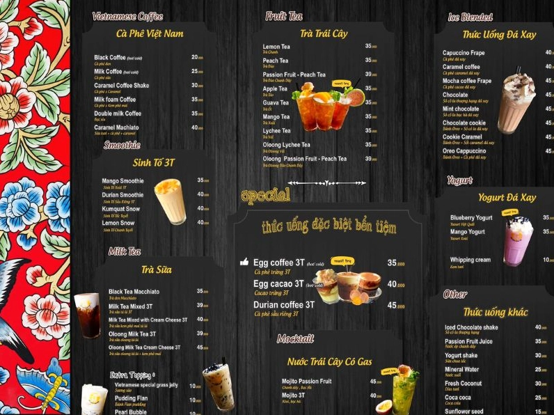 Thực đơn đa dạng của cà phê trứng 3T