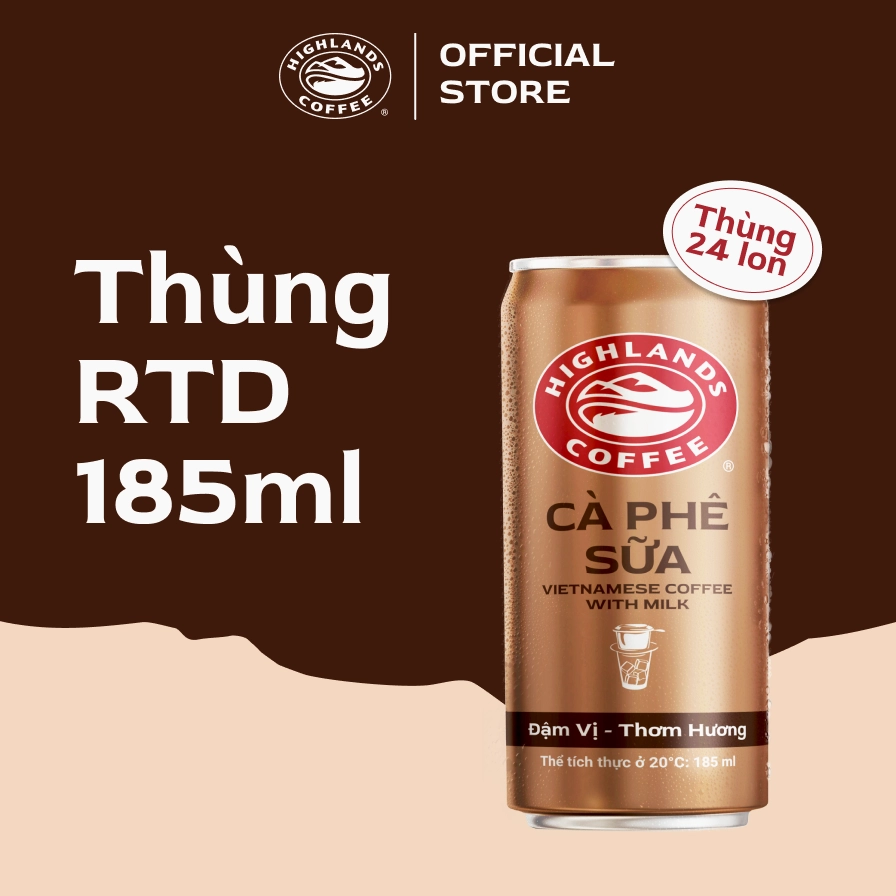 Thùng 24 Lon Cà Phê Sữa Highlands Coffee 185ml/lon